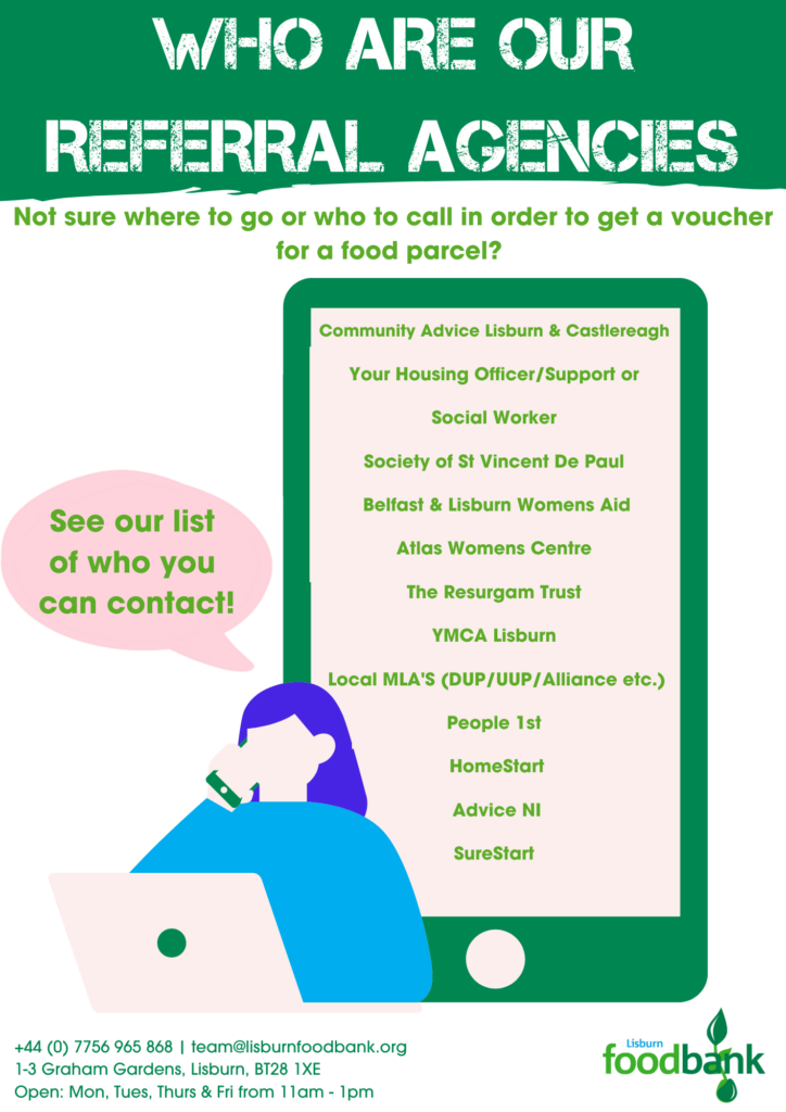 Picture showing a list of Lisburn Foodbank referral agencies